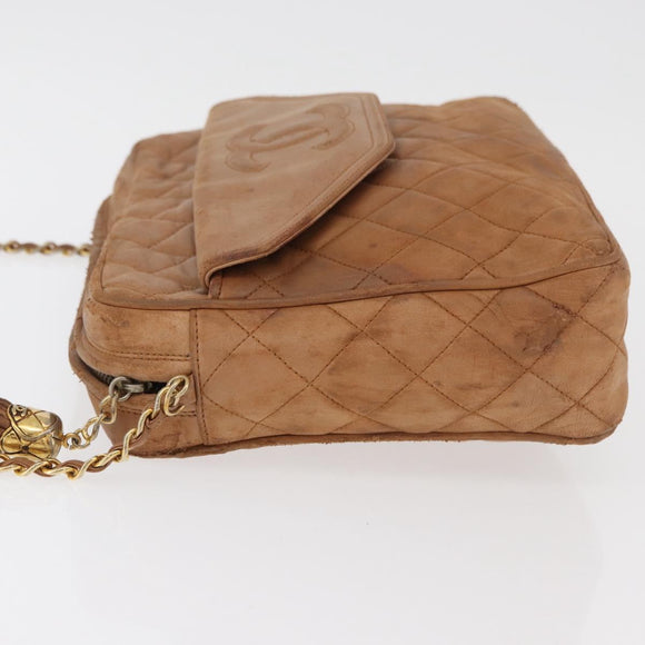 CHANEL Matelasse Chain Shoulder Bag Lamb Skin Brown Gold CC Auth bs35057