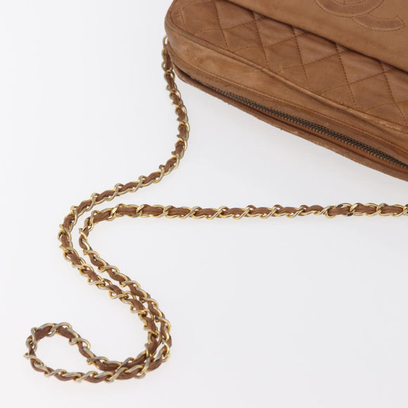 CHANEL Matelasse Chain Shoulder Bag Lamb Skin Brown Gold CC Auth bs35057