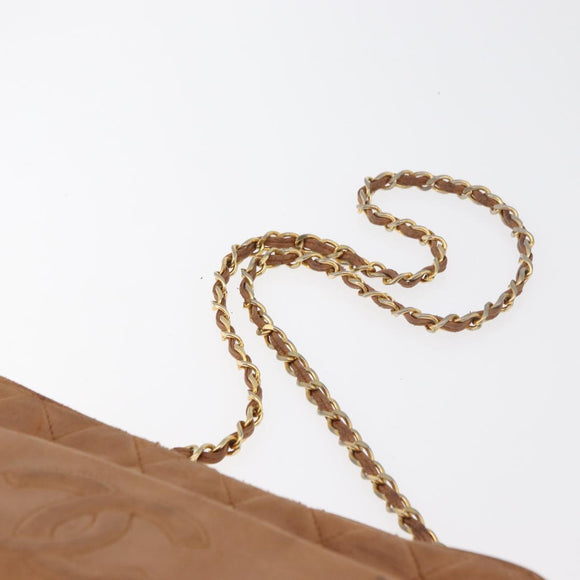 CHANEL Matelasse Chain Shoulder Bag Lamb Skin Brown Gold CC Auth bs35057