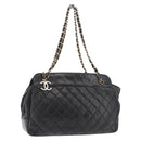 CHANEL Chain Shoulder Bag Lamb Skin Black Gold CC Auth bs35059-1