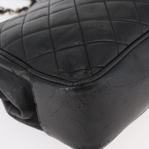 CHANEL Chain Shoulder Bag Lamb Skin Black Gold CC Auth bs35059
