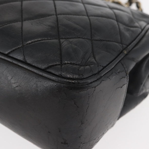 CHANEL Chain Shoulder Bag Lamb Skin Black Gold CC Auth bs35059