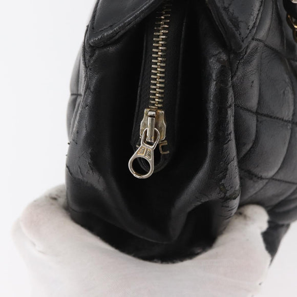 CHANEL Chain Shoulder Bag Lamb Skin Black Gold CC Auth bs35059