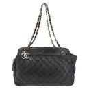 CHANEL Chain Shoulder Bag Lamb Skin Black Gold CC Auth bs35059-13