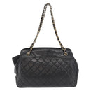 CHANEL Chain Shoulder Bag Lamb Skin Black Gold CC Auth bs35059-2