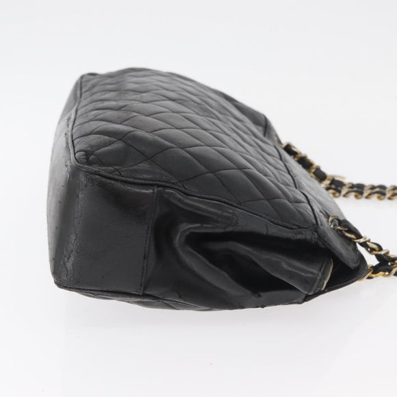 CHANEL Chain Shoulder Bag Lamb Skin Black Gold CC Auth bs35059