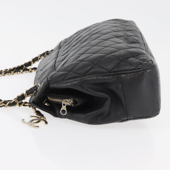CHANEL Chain Shoulder Bag Lamb Skin Black Gold CC Auth bs35059