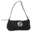 FENDI Mamma Baguette Shoulder Bag Nylon Black Silver Auth bs35060-1