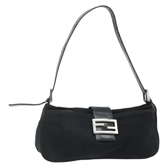 FENDI Mamma Baguette Shoulder Bag Nylon Black Silver Auth bs35060