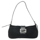 FENDI Mamma Baguette Shoulder Bag Nylon Black Silver Auth bs35060-13