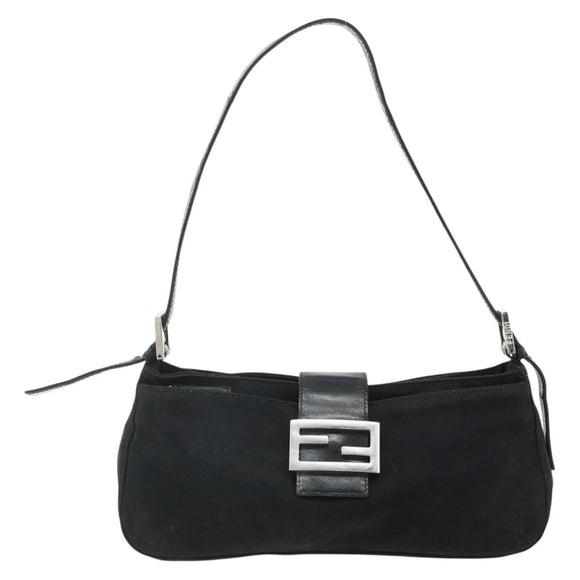 FENDI Mamma Baguette Shoulder Bag Nylon Black Silver Auth bs35060