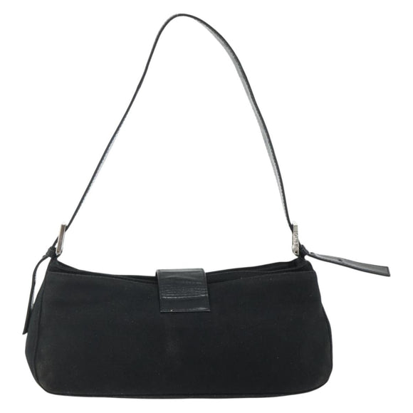 FENDI Mamma Baguette Shoulder Bag Nylon Black Silver Auth bs35060