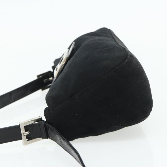 FENDI Mamma Baguette Shoulder Bag Nylon Black Silver Auth bs35060