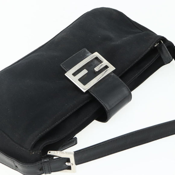 FENDI Mamma Baguette Shoulder Bag Nylon Black Silver Auth bs35060