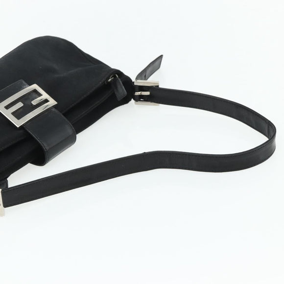 FENDI Mamma Baguette Shoulder Bag Nylon Black Silver Auth bs35060