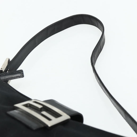 FENDI Mamma Baguette Shoulder Bag Nylon Black Silver Auth bs35060