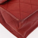CHANEL Chain Matelasse 2.55 Shoulder Bag Lamb Skin Red Silver CC Auth bs35062V-12