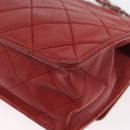 CHANEL Chain Matelasse 2.55 Shoulder Bag Lamb Skin Red Silver CC Auth bs35062V-15