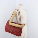 CHANEL Chain Matelasse 2.55 Shoulder Bag Lamb Skin Red Silver CC Auth bs35062V-30