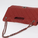 CHANEL Chain Matelasse 2.55 Shoulder Bag Lamb Skin Red Silver CC Auth bs35062V-6