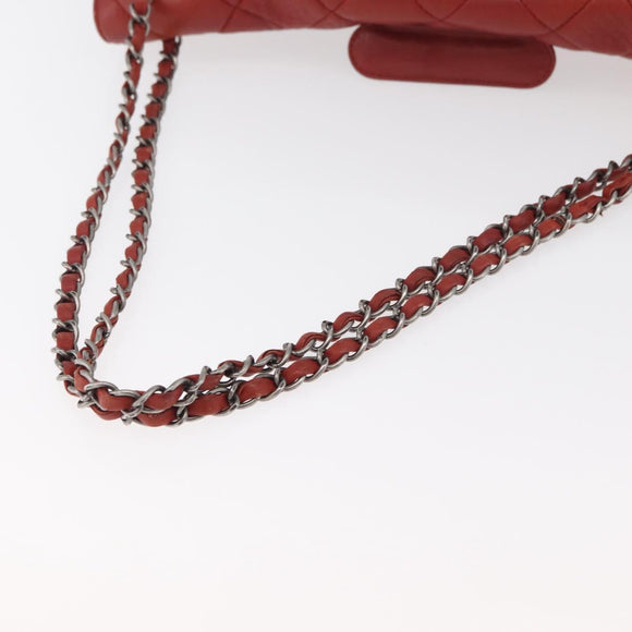 CHANEL Chain Matelasse 2.55 Shoulder Bag Lamb Skin Red Silver CC Auth bs35062V