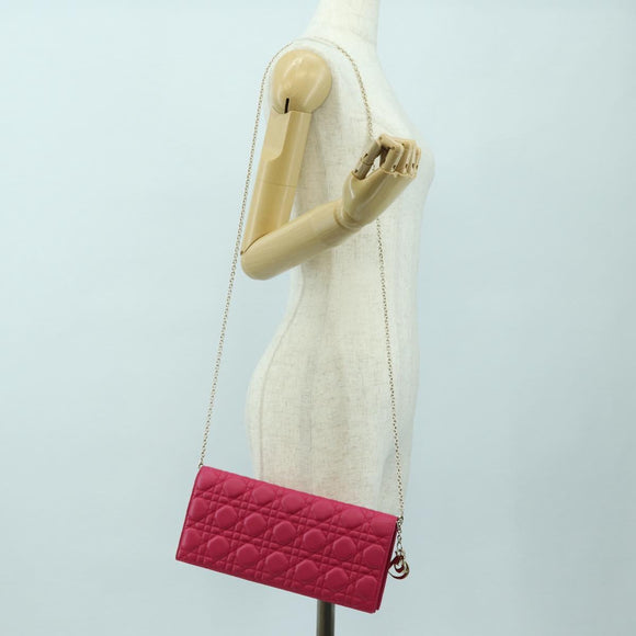Christian Dior Lady Dior Chain Shoulder Bag Leather Pink Gold Auth bs35063SAM