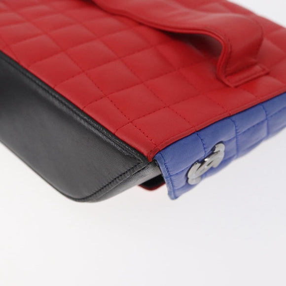CHANEL Matelasse Clutch Bag Lamb Skin Red Silver CC Auth bs35064SAM