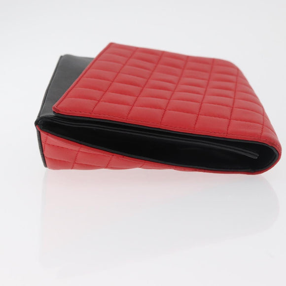 CHANEL Matelasse Clutch Bag Lamb Skin Red Silver CC Auth bs35064SAM