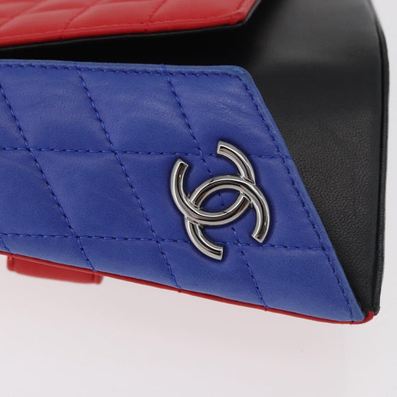 CHANEL Matelasse Clutch Bag Lamb Skin Red Silver CC Auth bs35064SAM