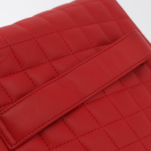 CHANEL Matelasse Clutch Bag Lamb Skin Red Silver CC Auth bs35064SAM