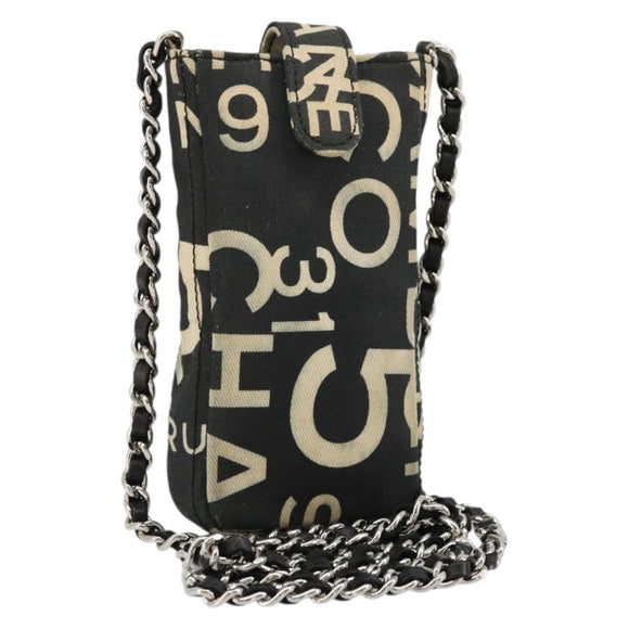 CHANEL By Sea Line Chain Shoulder Bag Canvas Black Silver CC Auth bs35066A