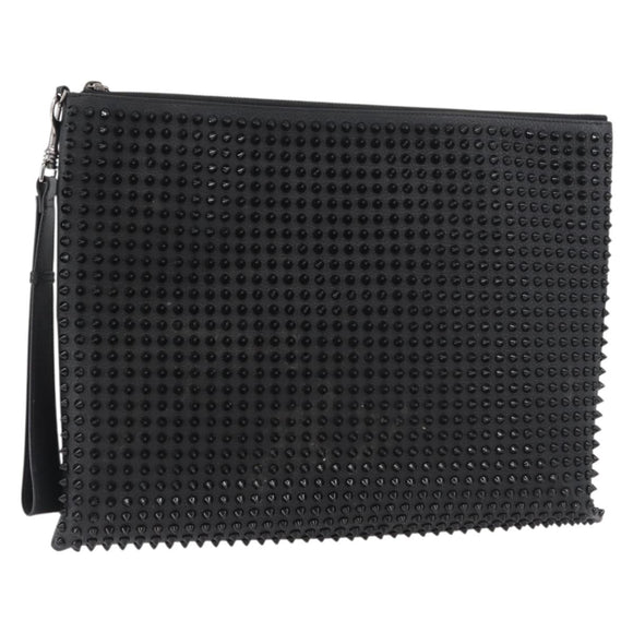 Christian Louboutin Studs Clutch Bag Leather Black Silver Auth bs35067
