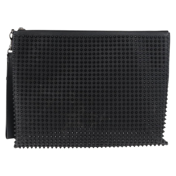 Christian Louboutin Studs Clutch Bag Leather Black Silver Auth bs35067