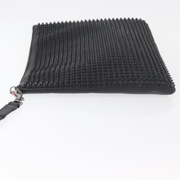 Christian Louboutin Studs Clutch Bag Leather Black Silver Auth bs35067