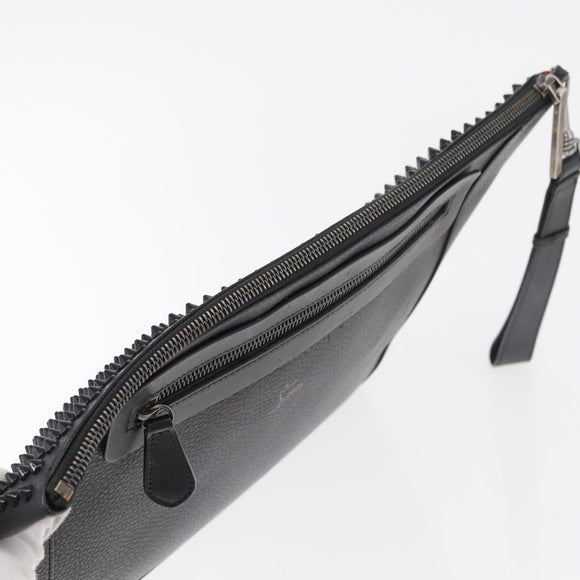 Christian Louboutin Studs Clutch Bag Leather Black Silver Auth bs35067