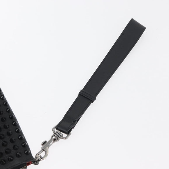Christian Louboutin Studs Clutch Bag Leather Black Silver Auth bs35067
