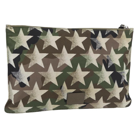 VALENTINO Camouflage Clutch Bag Nylon Khaki Silver Auth bs35068A