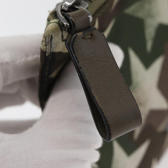 VALENTINO Camouflage Clutch Bag Nylon Khaki Silver Auth bs35068A