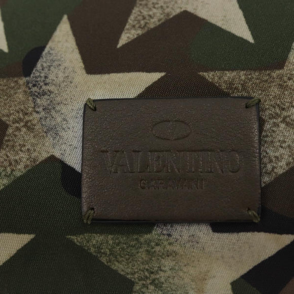 VALENTINO Camouflage Clutch Bag Nylon Khaki Silver Auth bs35068A