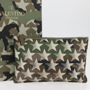 VALENTINO Camouflage Clutch Bag Nylon Khaki Silver Auth bs35068A-12