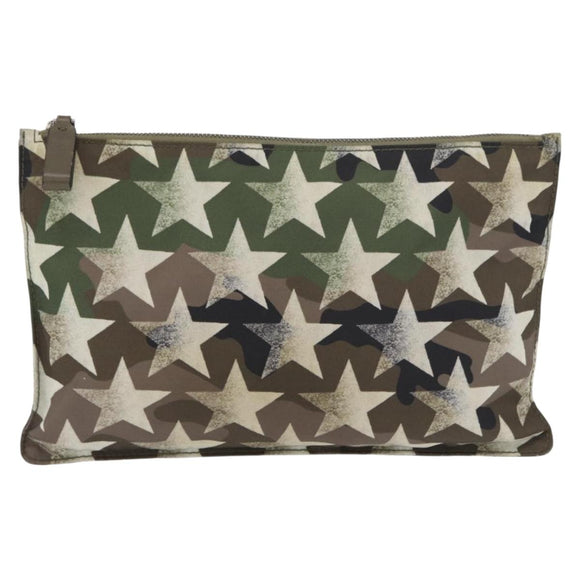 VALENTINO Camouflage Clutch Bag Nylon Khaki Silver Auth bs35068A