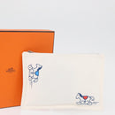 HERMES Trousse Flats Adada Pouch Cotton White Silver Auth bs35071V-17