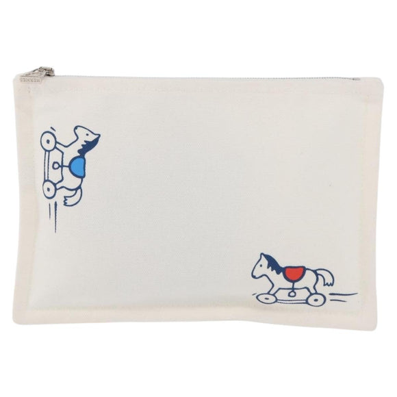 HERMES Trousse Flats Adada Pouch Cotton White Silver Auth bs35071V