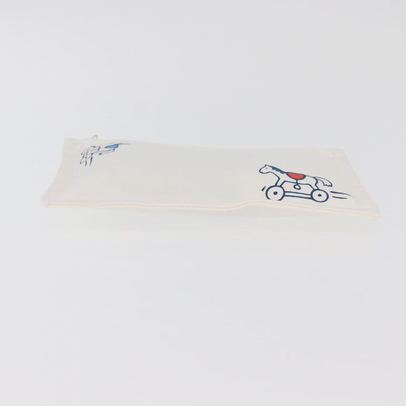 HERMES Trousse Flats Adada Pouch Cotton White Silver Auth bs35071V