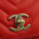 CHANEL V Stitch Shoulder Bag Lamb Skin Gold Red CC Auth bs35072M-14
