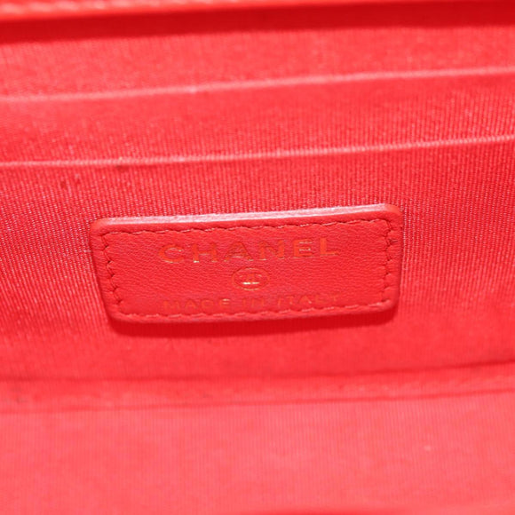 CHANEL V Stitch Shoulder Bag Lamb Skin Gold Red CC Auth bs35072M