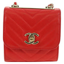 CHANEL V Stitch Shoulder Bag Lamb Skin Gold Red CC Auth bs35072M-2