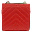 CHANEL V Stitch Shoulder Bag Lamb Skin Gold Red CC Auth bs35072M-3