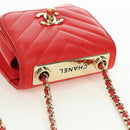 CHANEL V Stitch Shoulder Bag Lamb Skin Gold Red CC Auth bs35072M-6