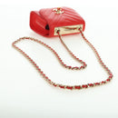 CHANEL V Stitch Shoulder Bag Lamb Skin Gold Red CC Auth bs35072M-7